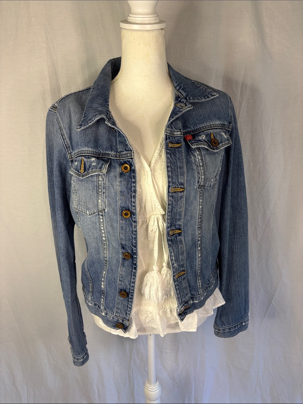 Big Star Light Blue Women's Distressed Punk Street Style Y2K Denim Jacket Large